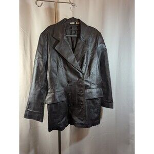 Vintage Newport News Women's Leather Jacket Dark Brown Double Breasted XL [C02]